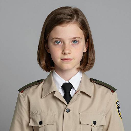 Young Girl in Beige Scouting Uniform