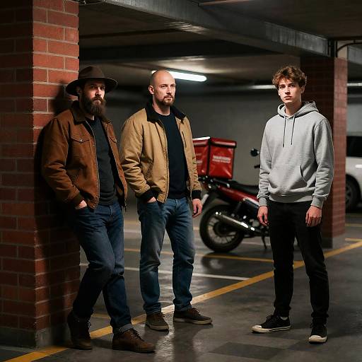 Serious Men in Urban Garage Setting