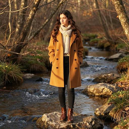 Golden Hour Woman on Rocky Stream