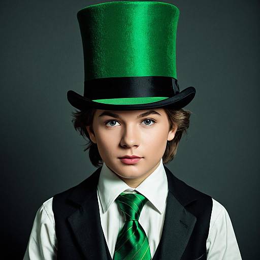 Boy in Green Top Hat and Formal Wear