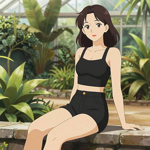 Chic Woman in Botanical Garden