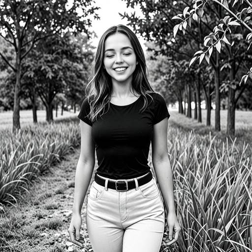 Smiling Woman Walking in Park