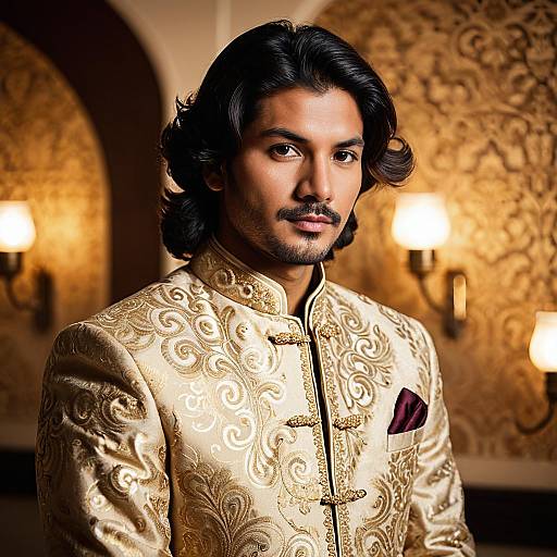 South Asian Man in Gold Sherwani