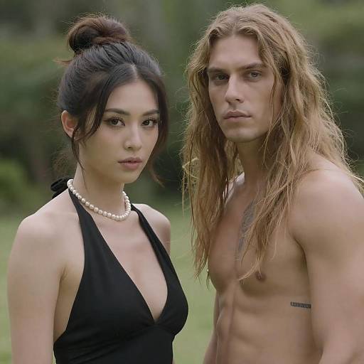 Serious Couple Portrait in Greenery