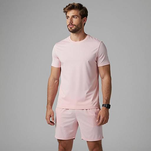 Man in Pink Athleisure Wear with Smartwatch