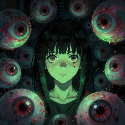 Cyberpunk Girl Amid Watching Eyes