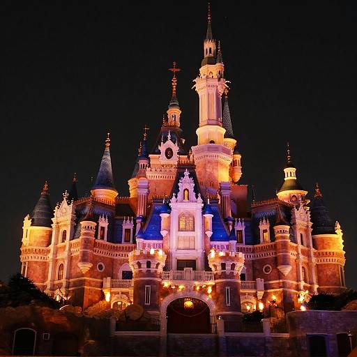 Illuminated Disney Castle at Night