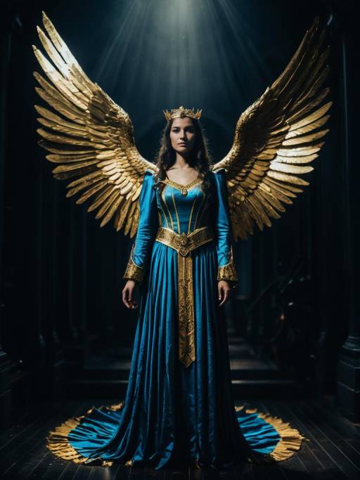 Woman in Blue Angel Wings Costume