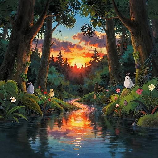 Studio Ghibli Mystical Sunset Landscape