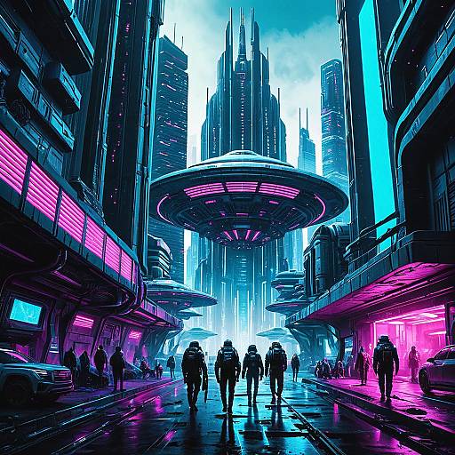 Cyberpunk Android Historians in Futuristic Alien City