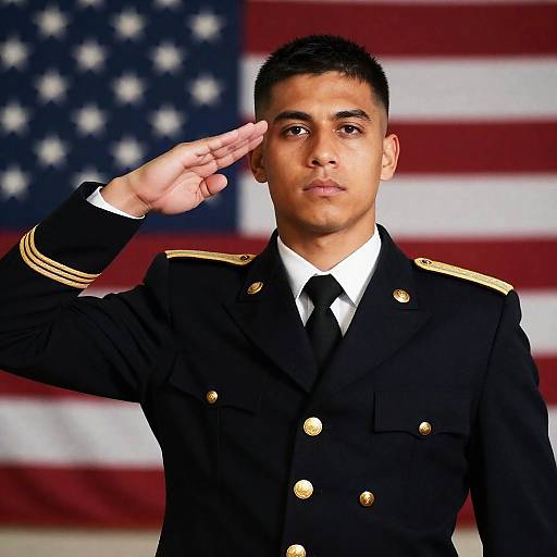 Young Man Saluting in Military Uniform