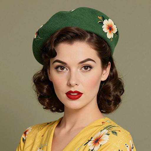 1940s Vintage Woman in Floral Beret