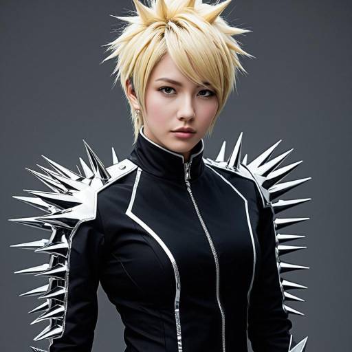 Female Cosplayer in Spiked Blonde Hair and Black Suit