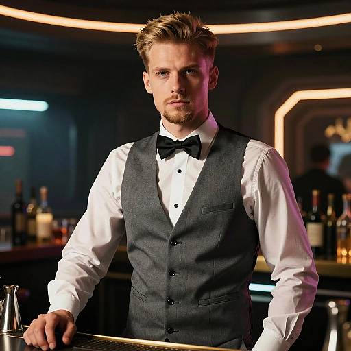 Cyberpunk Bartender in Futuristic Bar