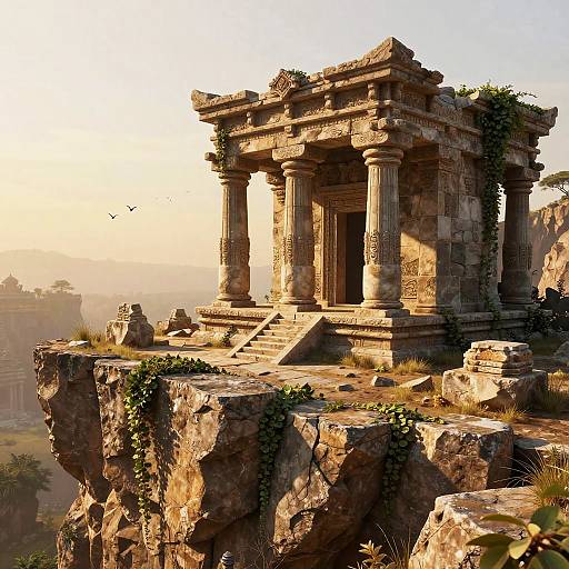 Ancient Temple Ruins on Cliff Edge