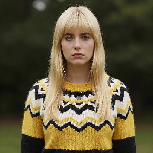 Blonde Woman in Colorful Sweater Photo