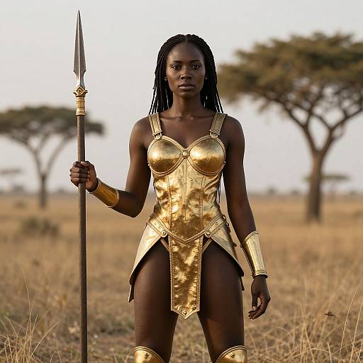 Dark-Skinned Warrior Woman in Armor