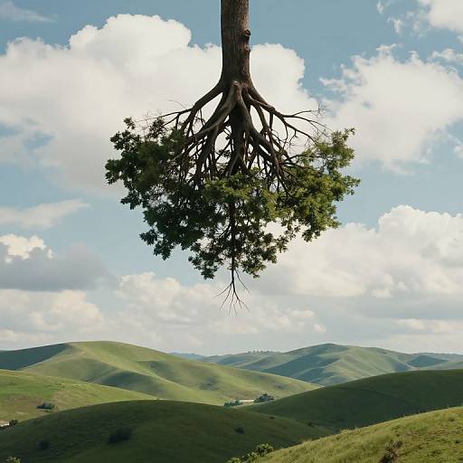 Surreal Inverted Tree in Sky