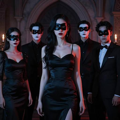 Gothic Masquerade Group in Elegant Black Attire