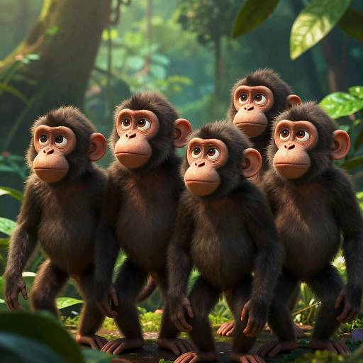 Curious Monkeys in Lush Jungle Setting
