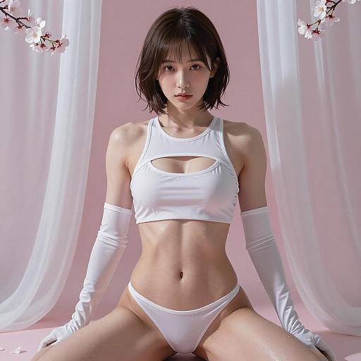 Wet Cherry Blossom Seductive Portrait