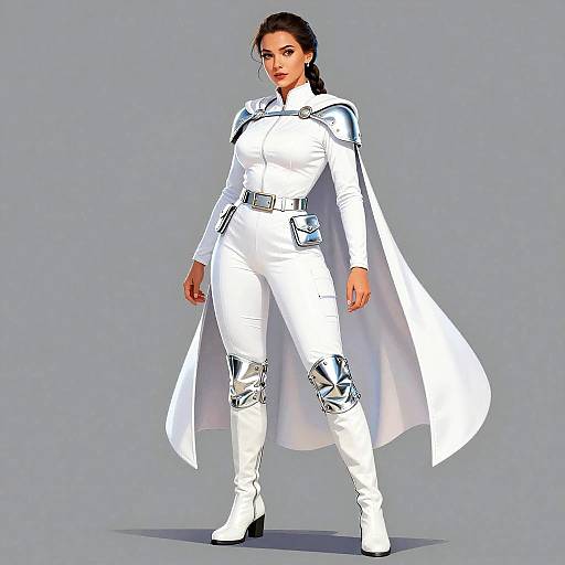 Athletic Woman in Futuristic White Costume