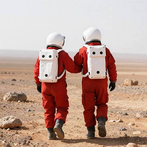 Astronauts Exploring a Barren Planet