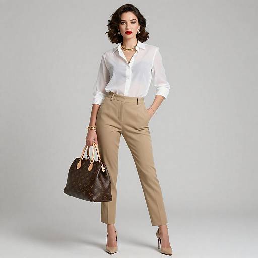 Confident Businesswoman in Trendy Outfit Holding Designer Bag