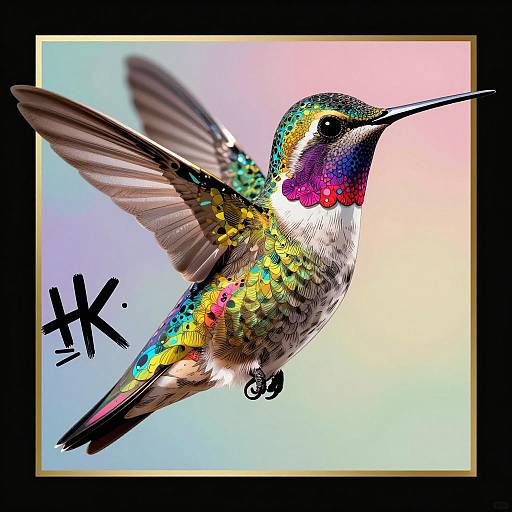 Surreal Hummingbird in Watercolor Dreamscape