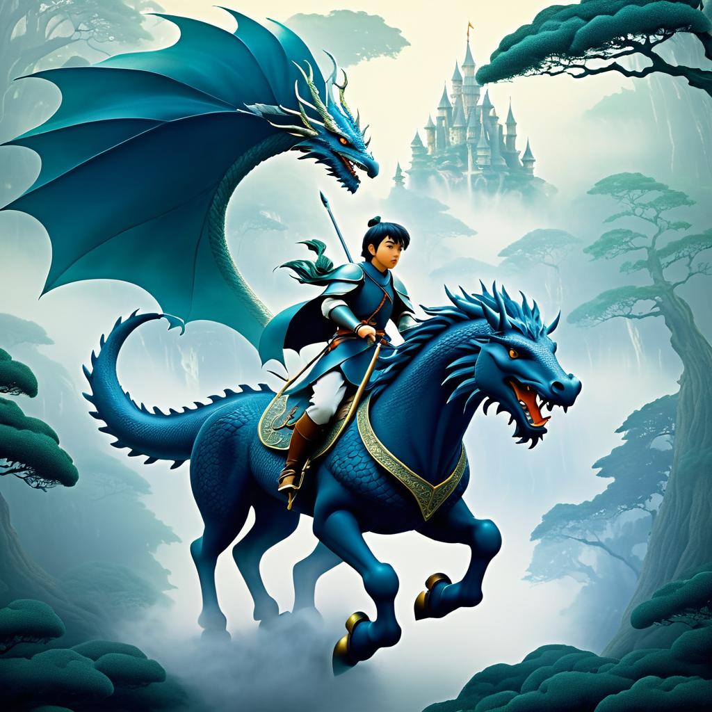 Knight and Dragon Above Mystical Forest