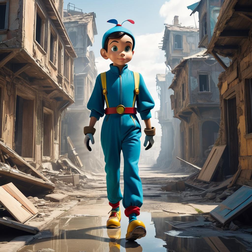 Futuristic Glass Pinocchio in Ruins