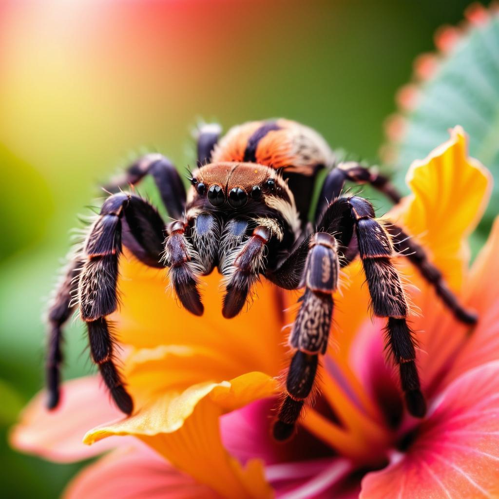 Macro Photo of Exotic Tarantula on Hibiscus