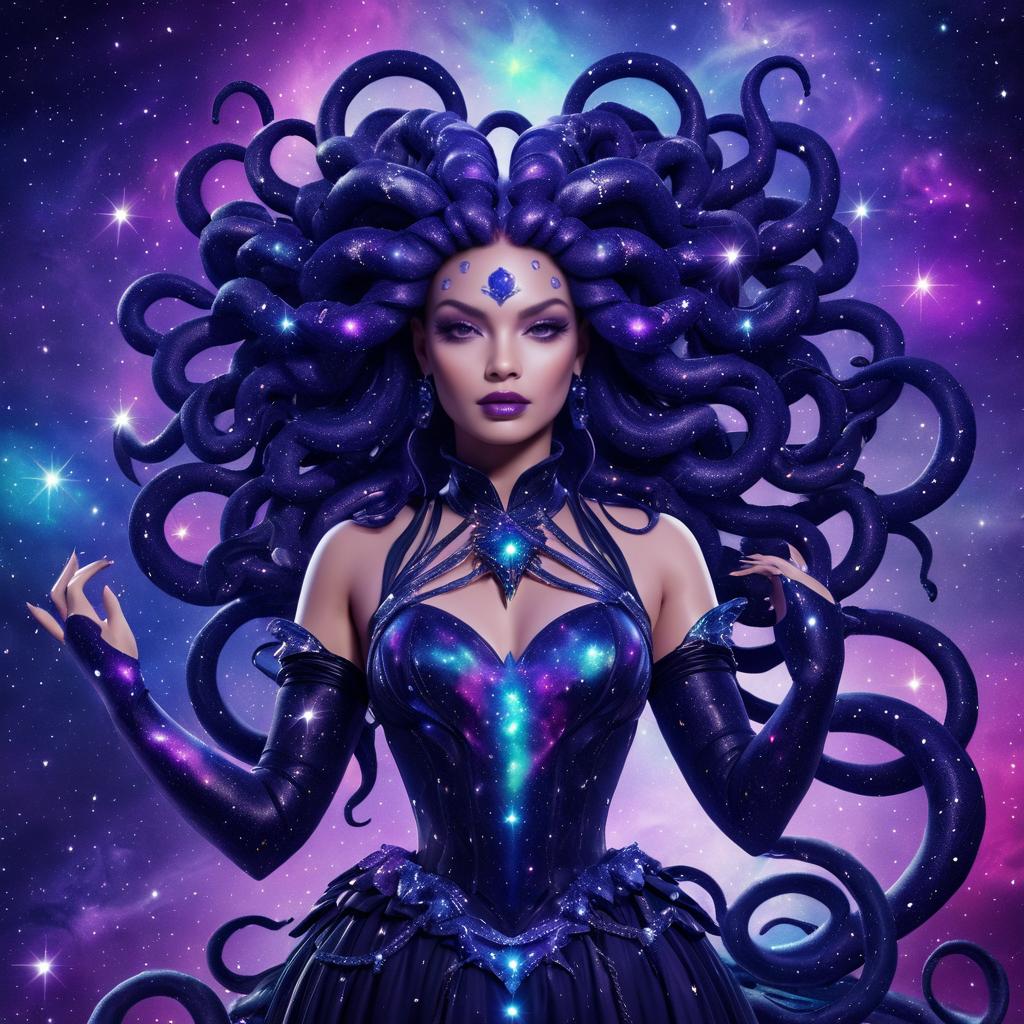 Celestial Medusa with Cosmic Snakes