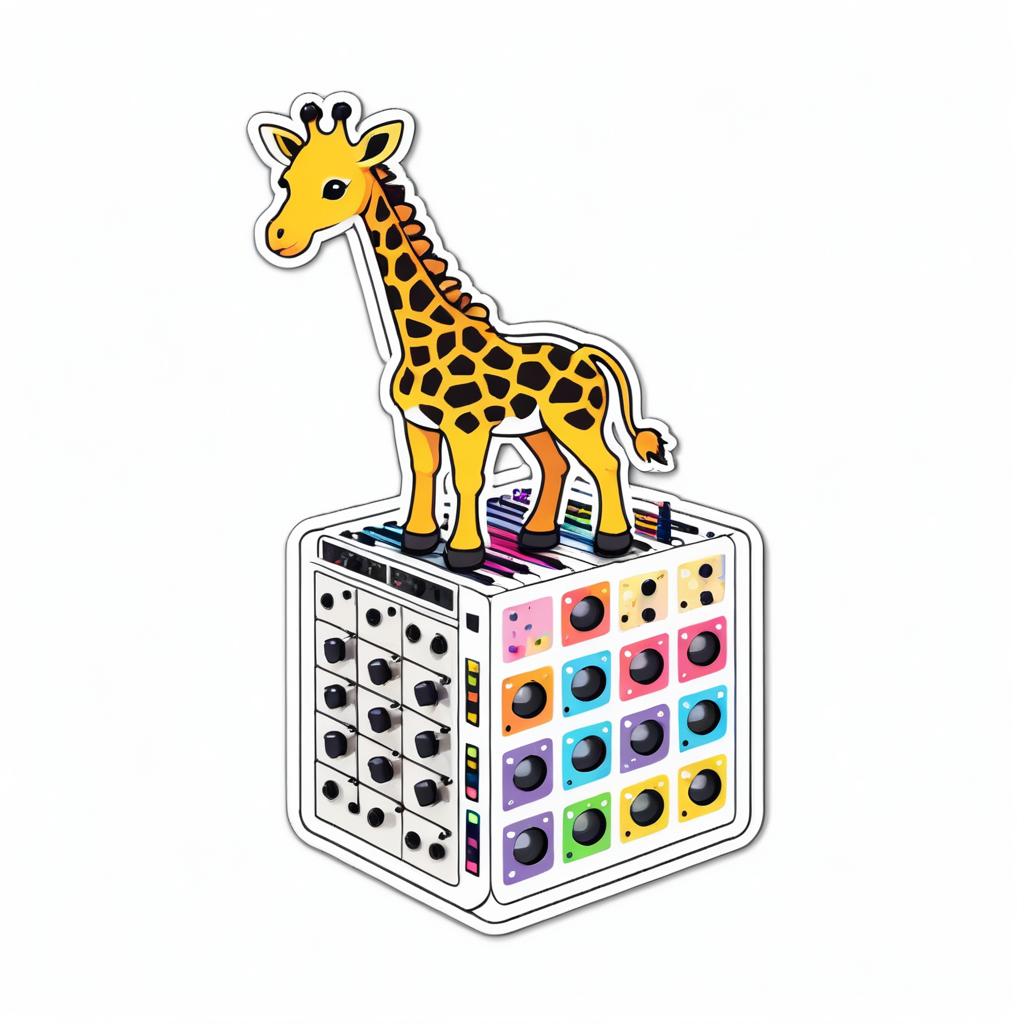 Kawaii Giraffe Playing Modular Synth Sticker