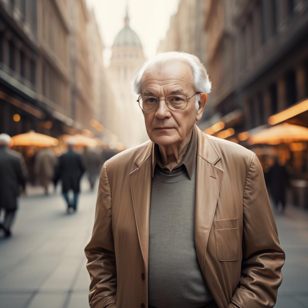 Serene Elderly Man in Bustling City