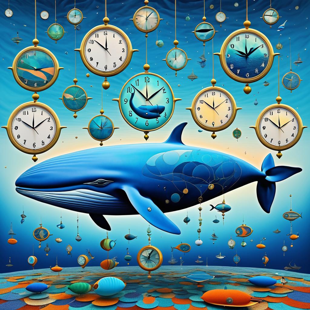 Surreal Whale and Clocks in Vibrant Colors