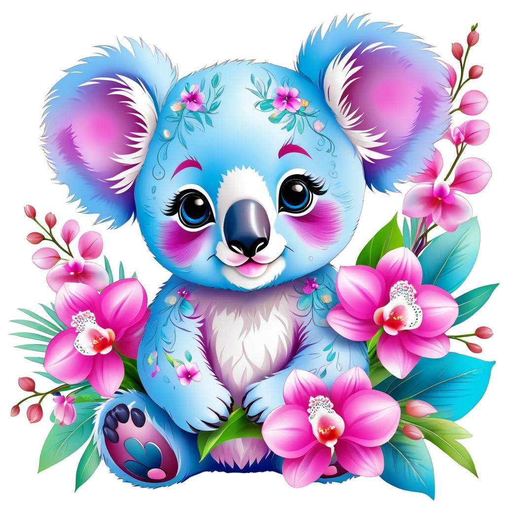 Adorable Koala Surrounded by Orchids