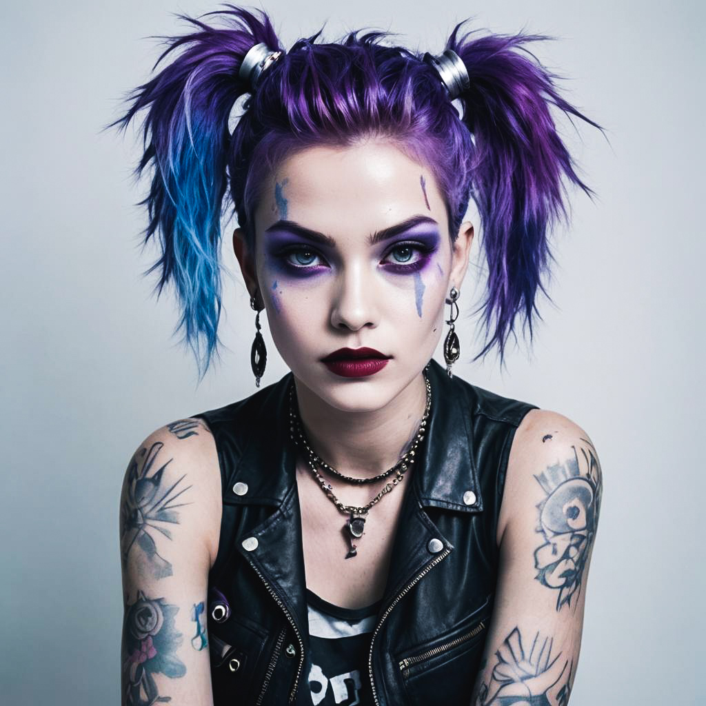 Winking Punk Rocker in Harley Quinn Style