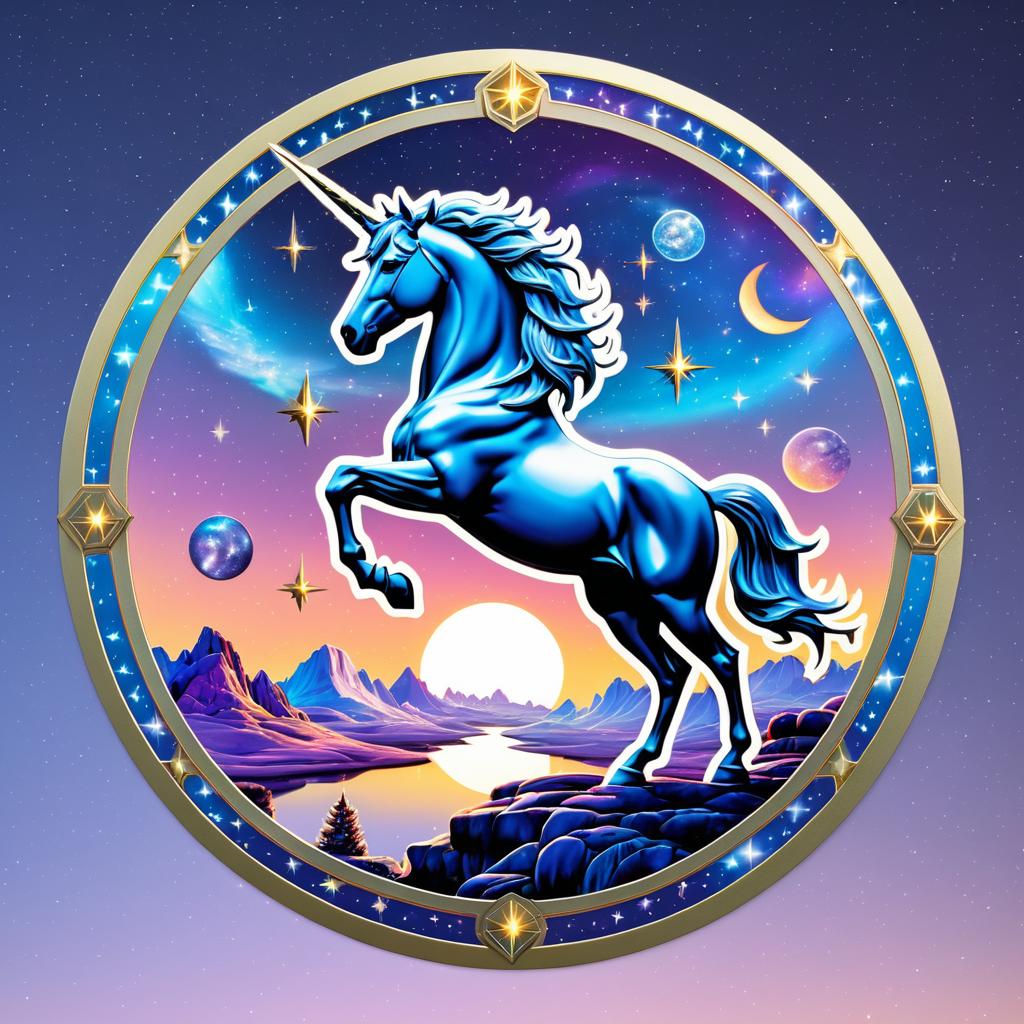 Celestial Unicorn Sticker in Stereoscopic Style