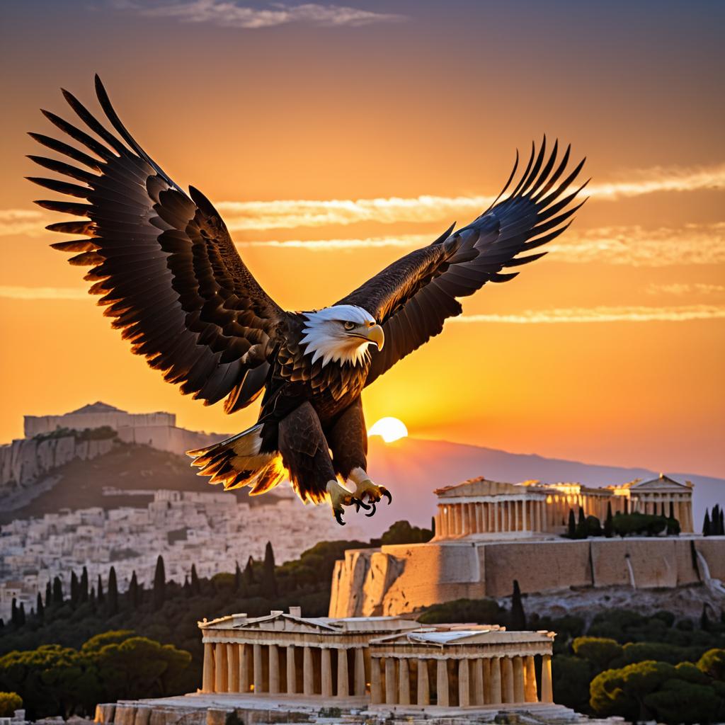 Majestic Sunset over the Acropolis with Eagle