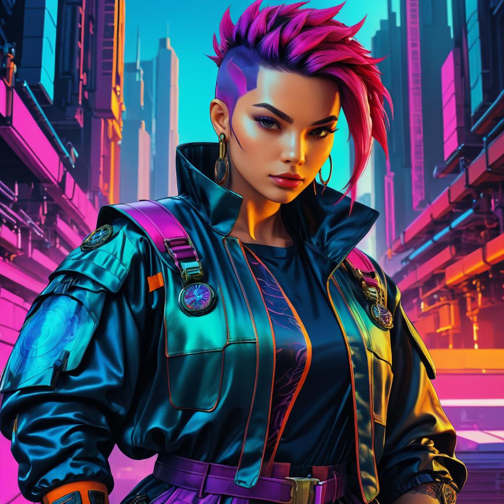 Fierce Dragon Warrior in Cyberpunk City