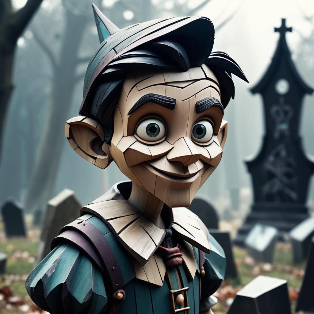 Eerie Pinocchio in Ominous Graveyard