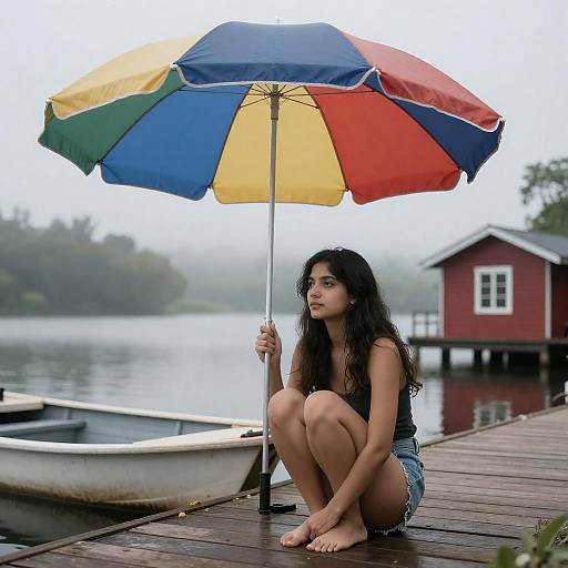 Serene Lakeside Scene with Young Woman