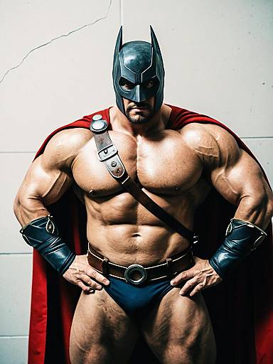 Muscular Man in Buff Male Superhero Costume