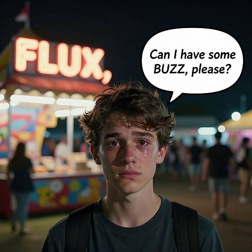 Sad Teen Boy at Night Festival