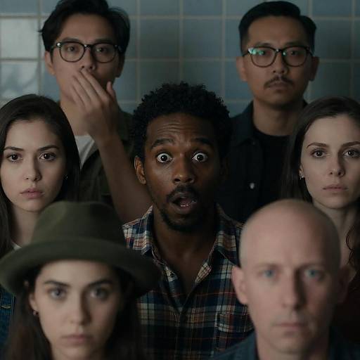 Group of People Showing Intense Emotions in Dim Light