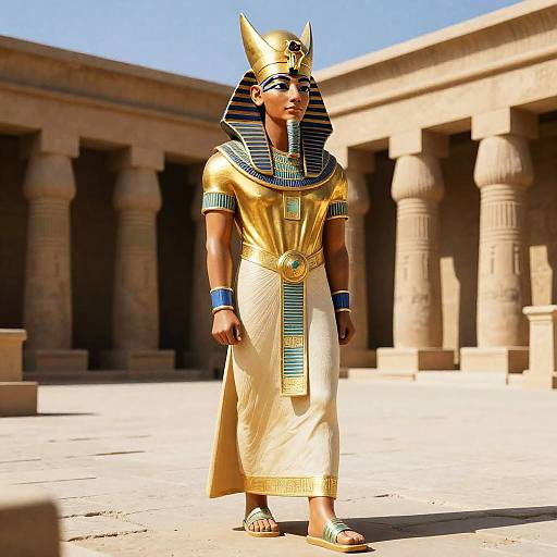 Regal Pharaoh in Ornate Ceremonial Headdress