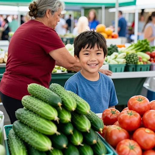 Boy and Grandma at Farmers Market