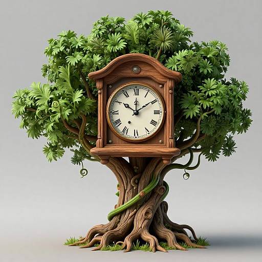 Whimsical Vintage Clock Tree Fusion
