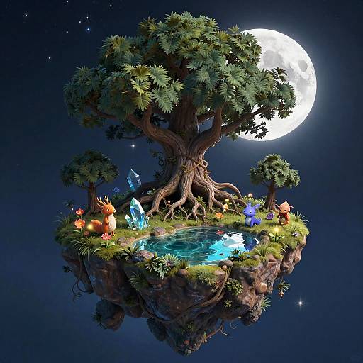 Fantasy Floating Island with Towering Tree